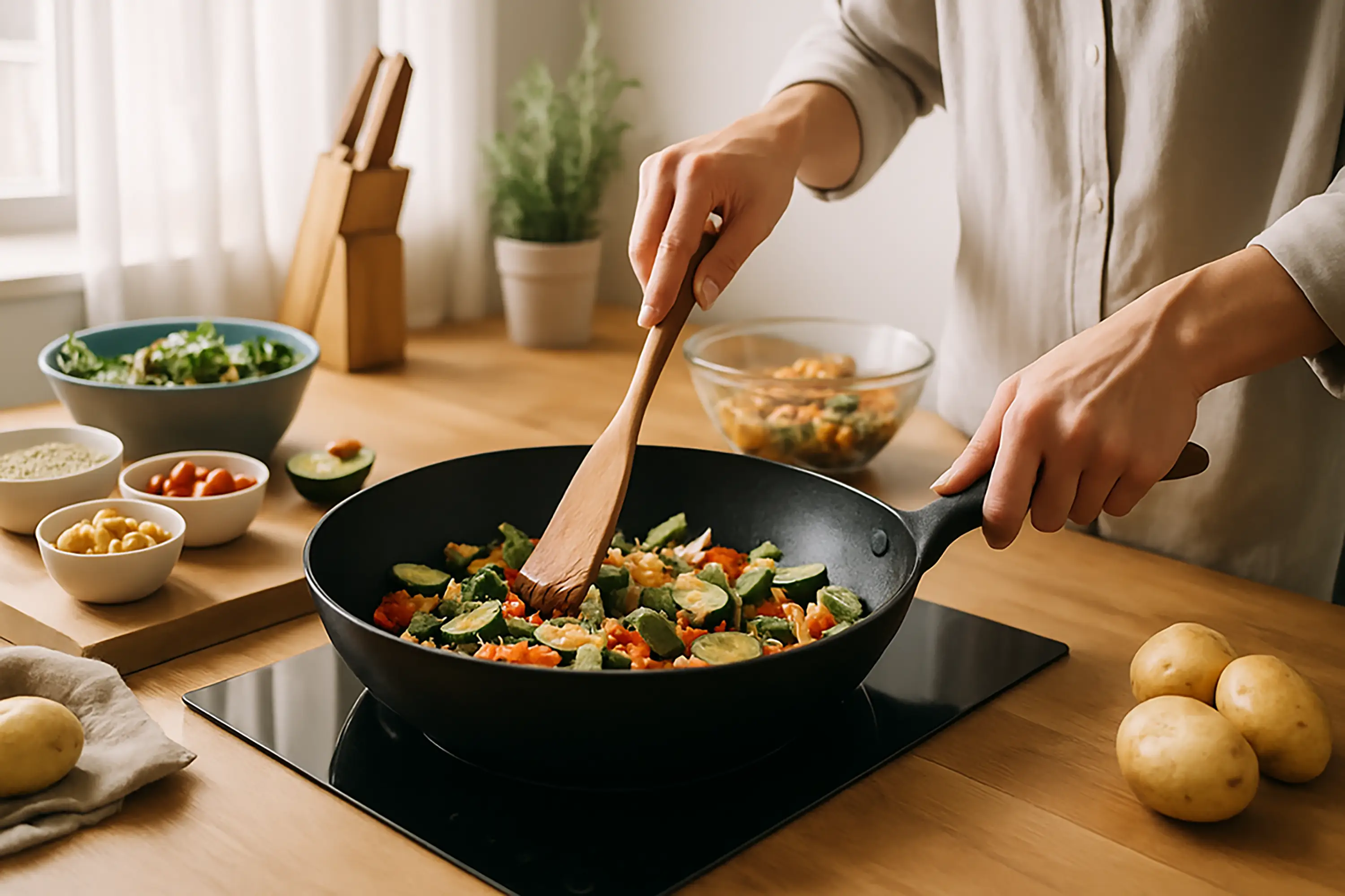 Healthy intentional cooking scene